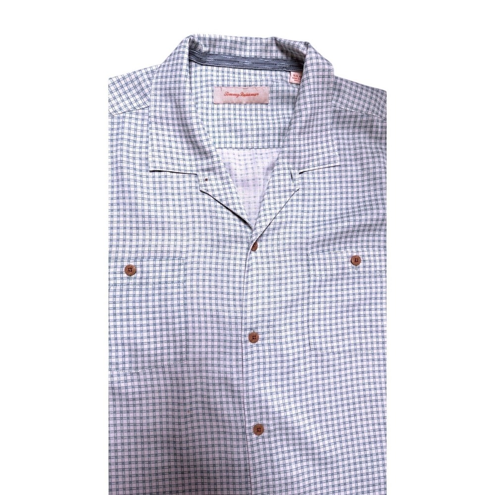 Tommy Bahama‎ Mens XXL Green White Checkered 100% Silk Short Sleeve Camp Shirt